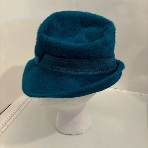 Vintage Lilly Daché Debs Paris women’s teal homburg fur hat - Picture 2 of 8
